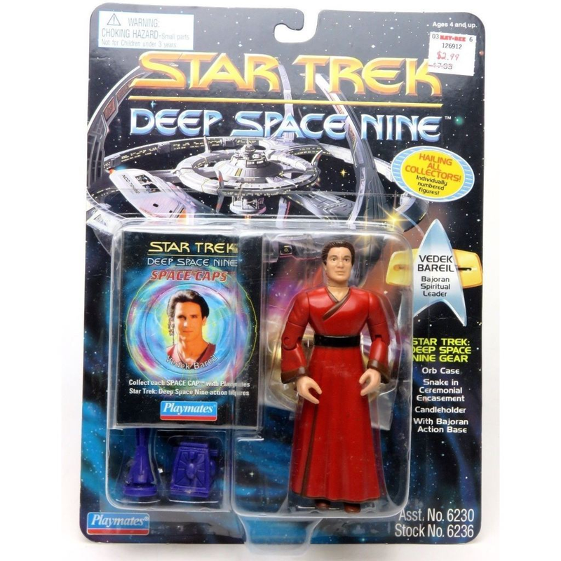 I can’t tell what the sadder thing in this packaging is, the “Bajoran Action Base” or the Vedek Bareil pog knockoff.